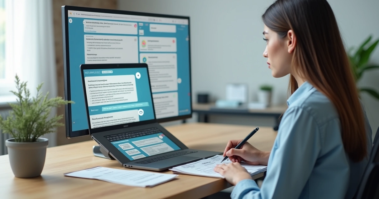 Profissional estudando engenharia de prompt no notebook com interface de IA generativa