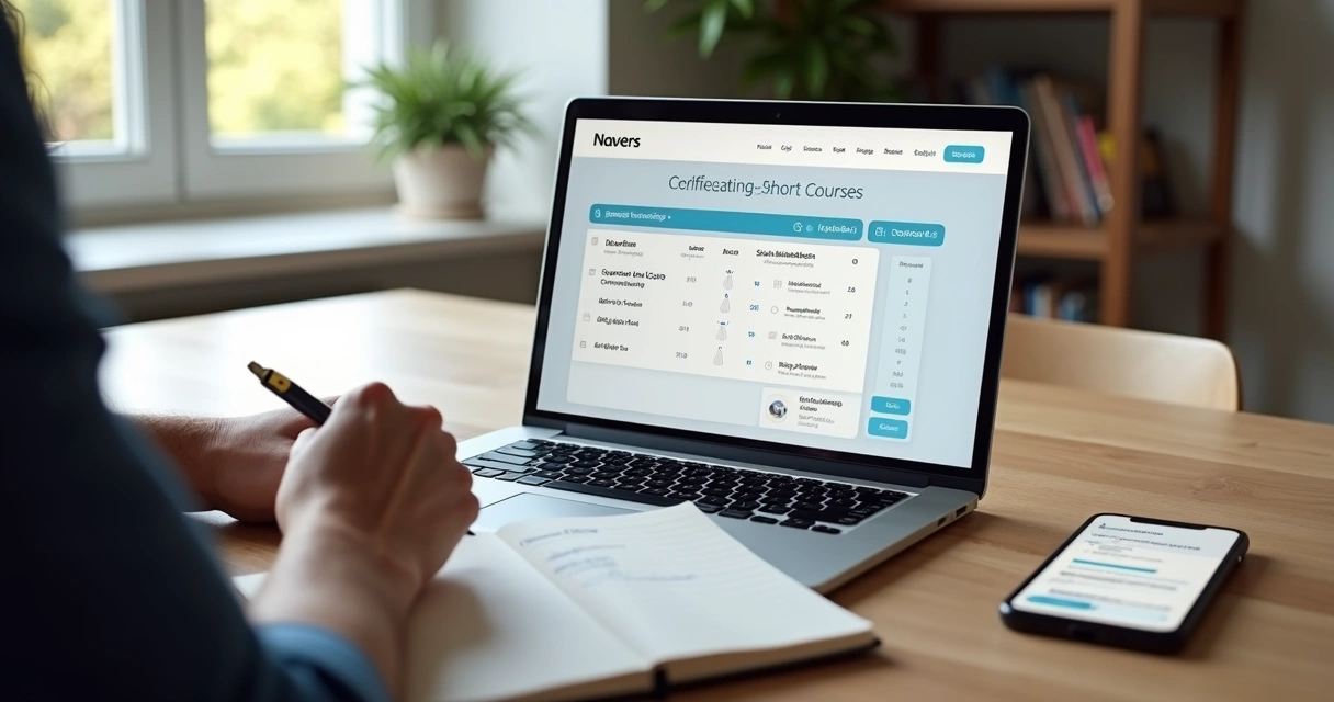 Pessoa adulta comparando opções de cursos online em tela de notebook